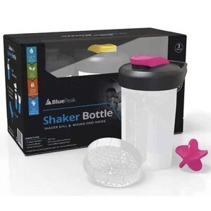 Protein Shaker Bottle 20 oz with Dual Mixer 3 pack Pink ,Yellow‎ ,Black Bluepeak